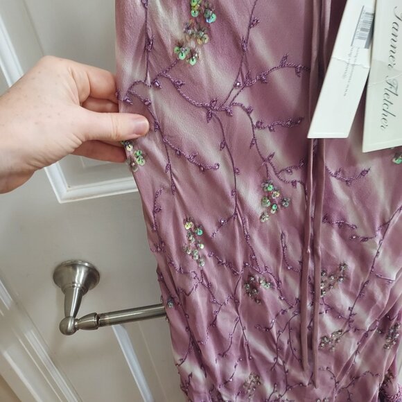 TANNER FLETCHER Celeste Mauve Floral Sequin Chiffon Slip Dress - Picture 3 of 12